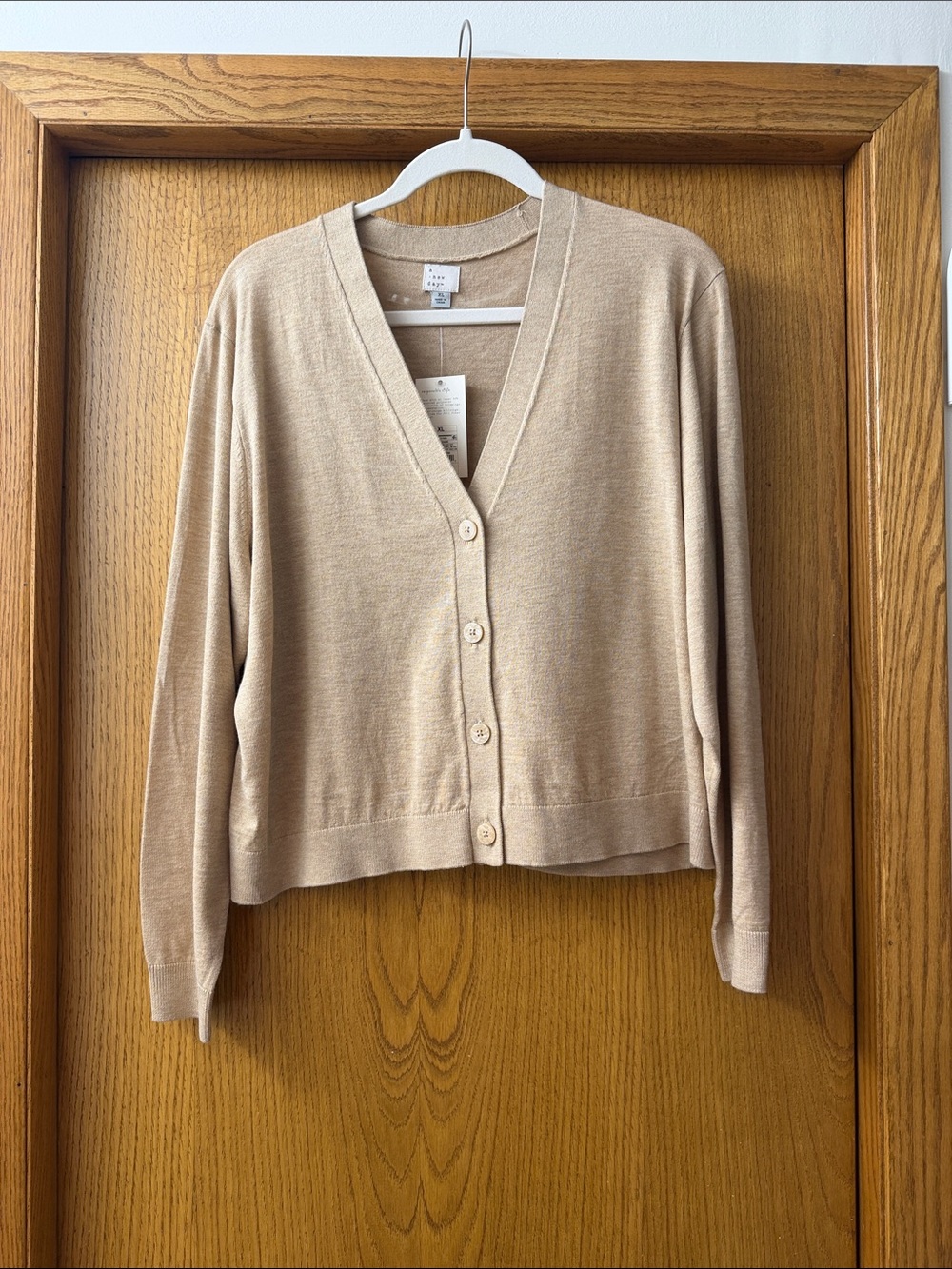 Beige V-Neck Button-Up Cardigan